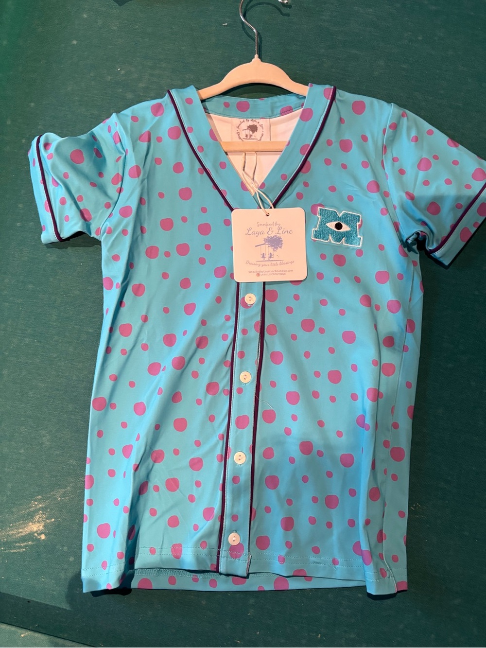 Disney monster inc jersey Kids' Blue Polka Dot Top